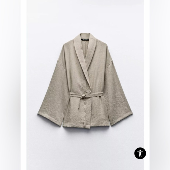 Zara Other - Zara Belted Textured Women's Long Sleeve Kimono Jacket In Beige/Tan Size M/L NWT